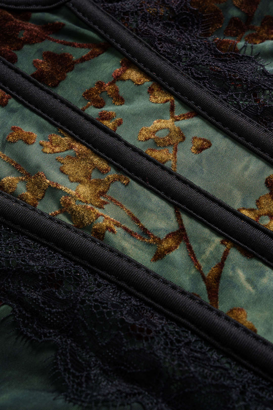 Retro Print Lace Trim Bustier Corset Cami Top