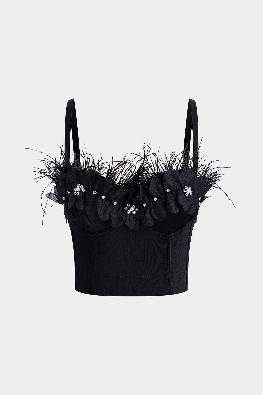 Pearls Rhinestone Decor  3D Flower Buckle Cami Top