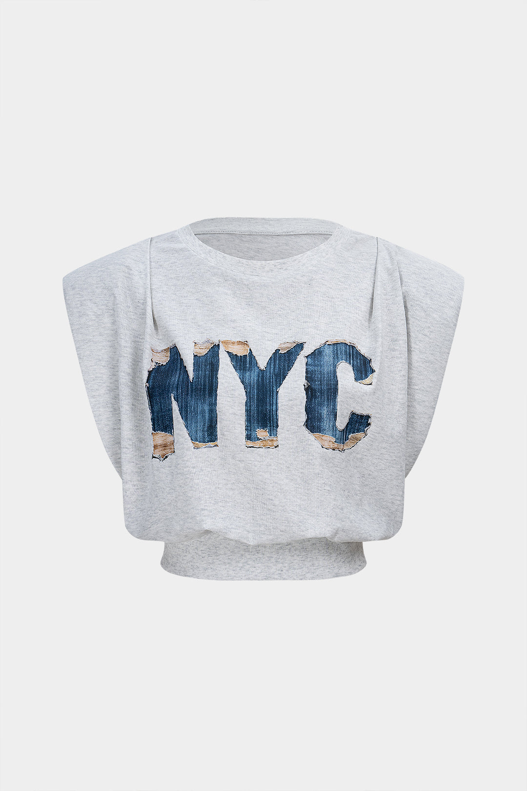 Letter Print Ruched Sleeveless T-Shirt