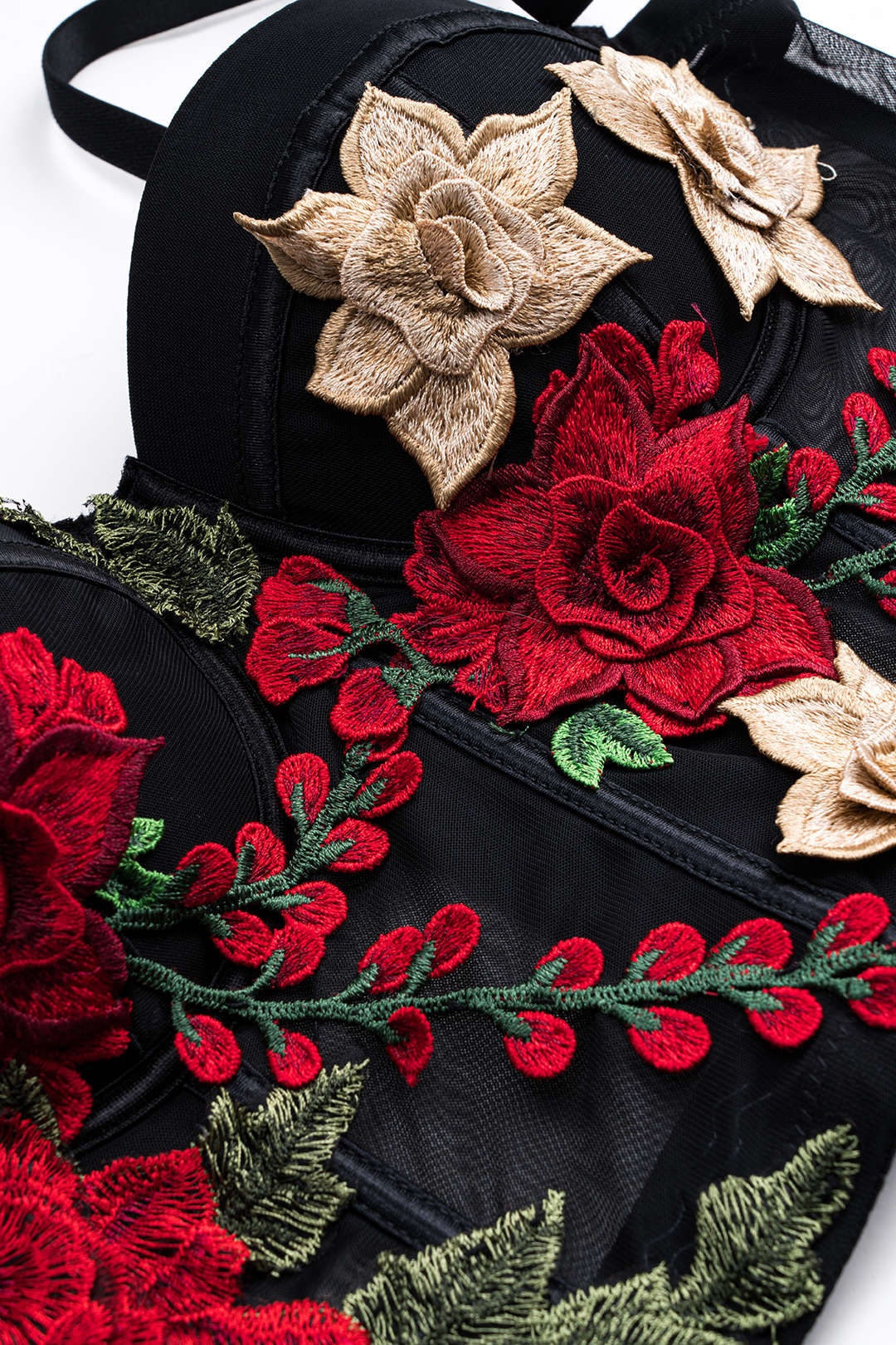 Mesh Sheer Slip Appliques Bustier Cami Top