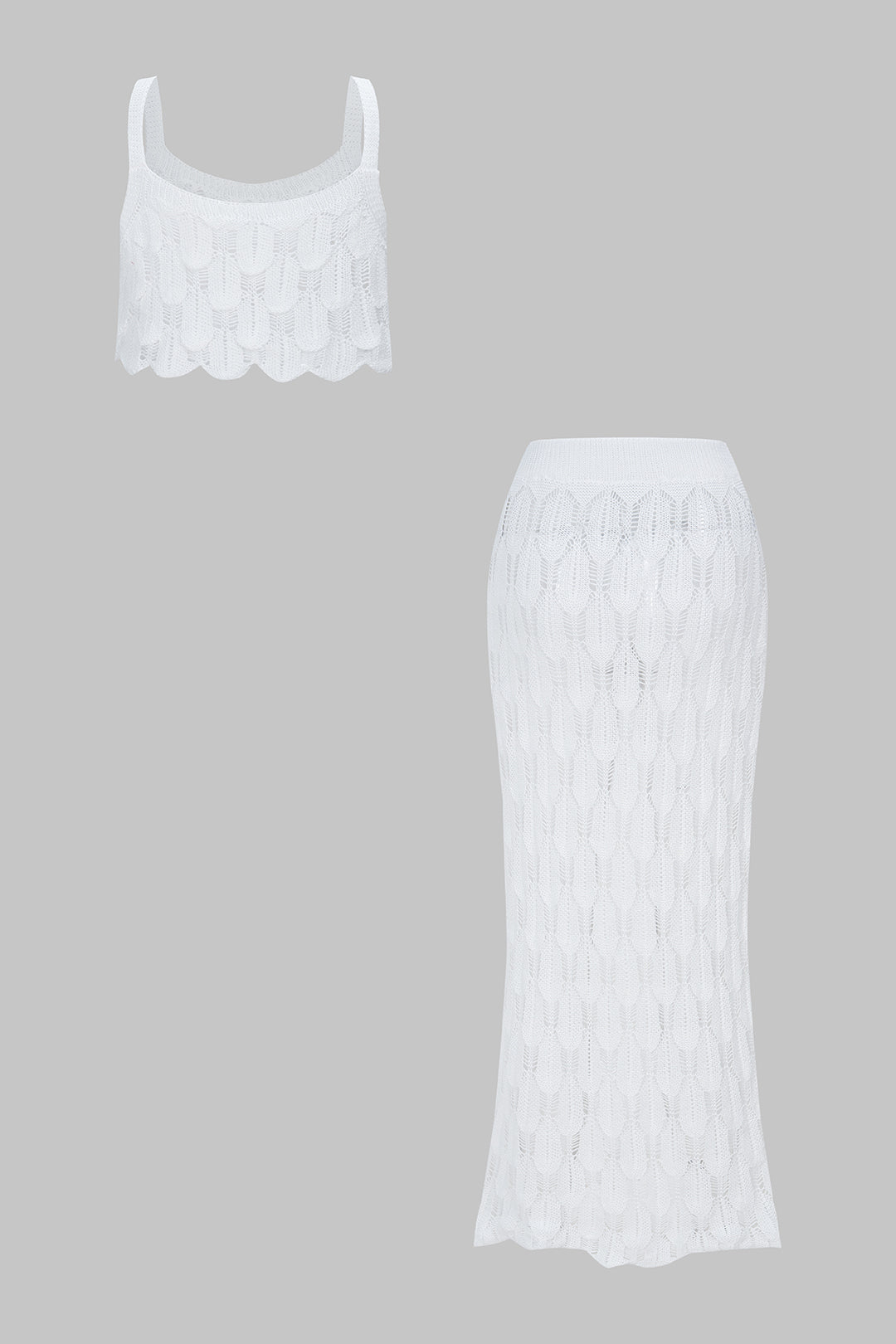 Knit Hollow Out Tank Top And Skirt Set