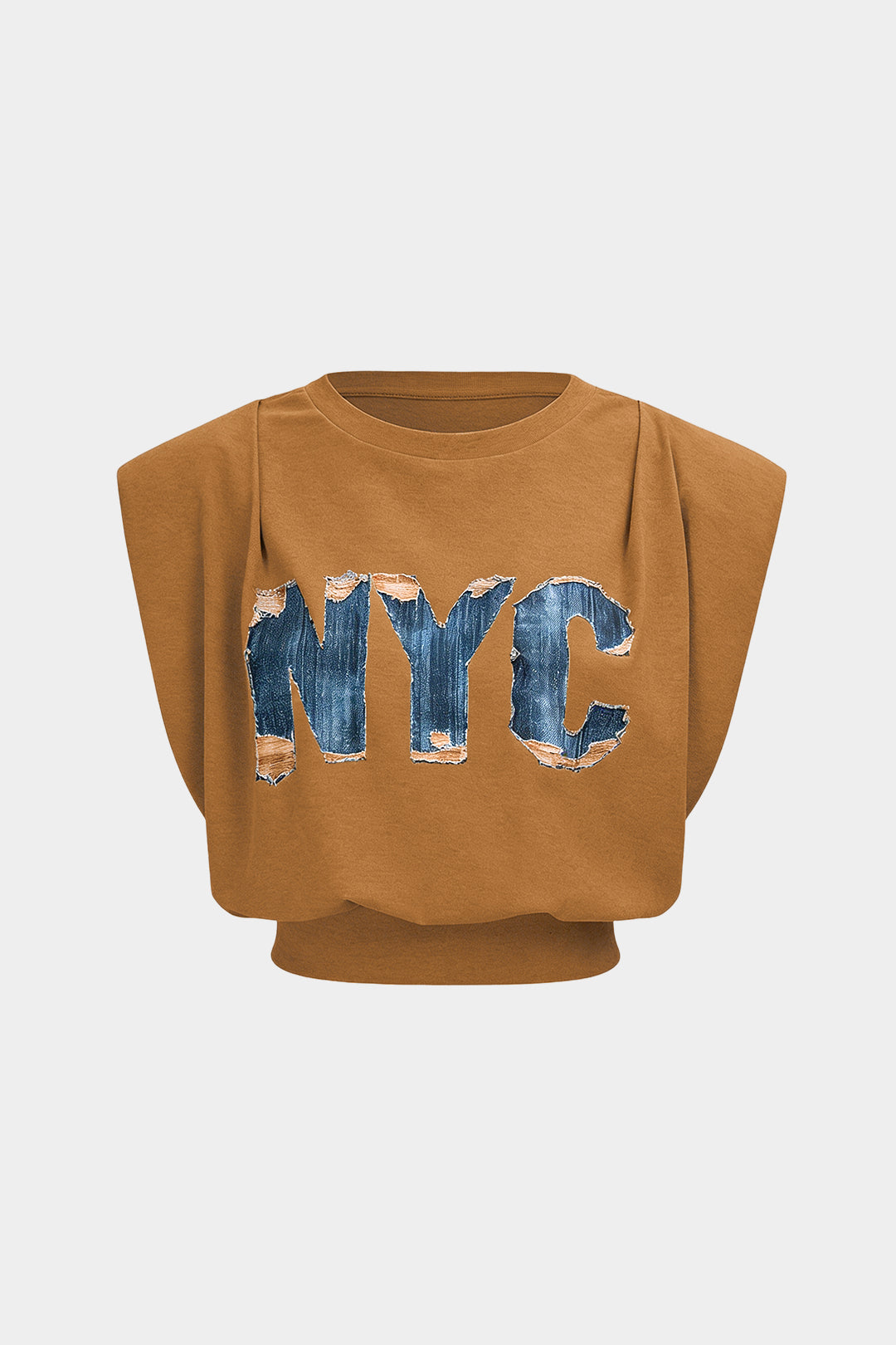 Letter Print Ruched Sleeveless T-Shirt