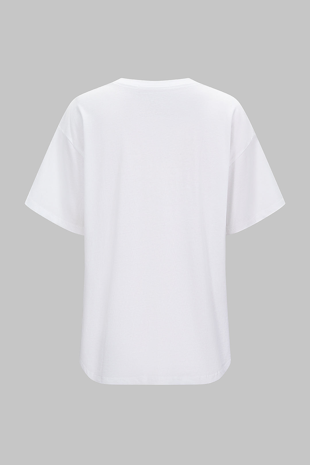 Denim Print 3D Flower Rhinestone Decor Round Neck Short Sleeve T-Shirt