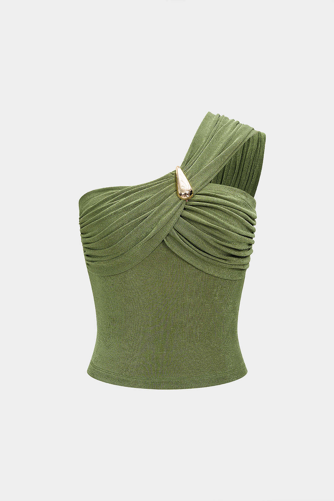 Metallic Decor One Shoulder Ruched Tank Top