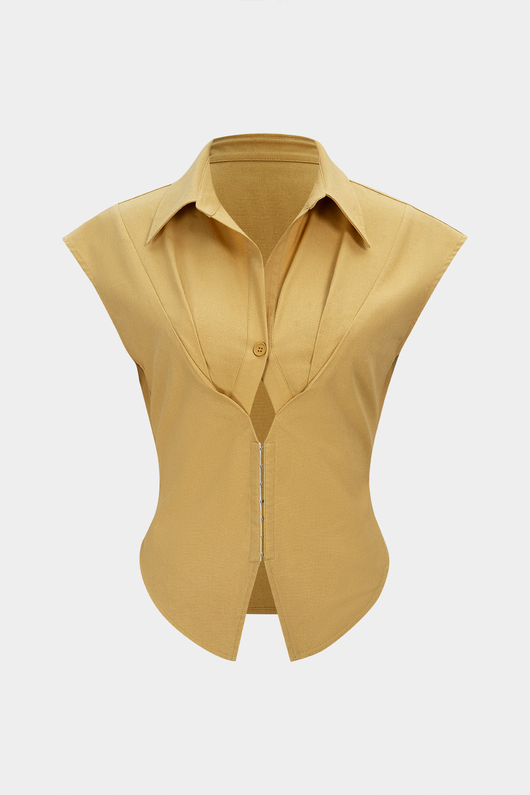 Linen Lapel Cut Out Button Tank Top