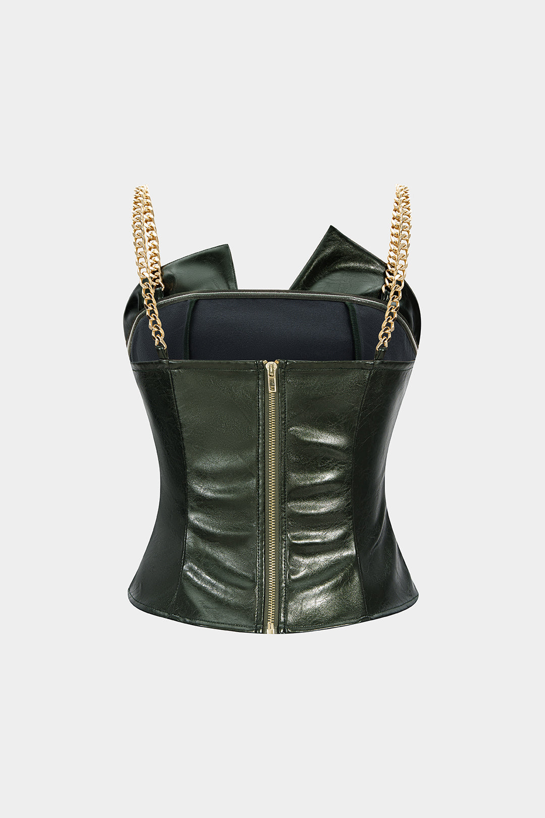 Faux Leather Metallic Chain Ruched Cami Top