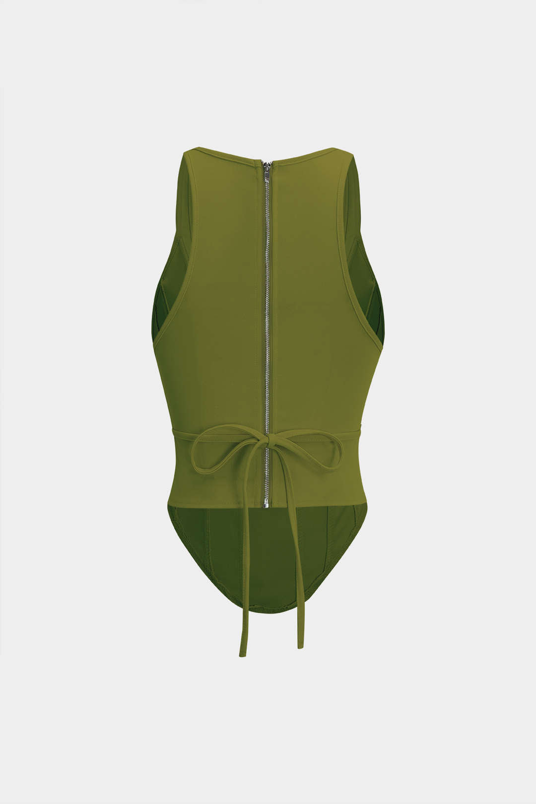 Zipper Tie-Up Corset Waist Tank Top