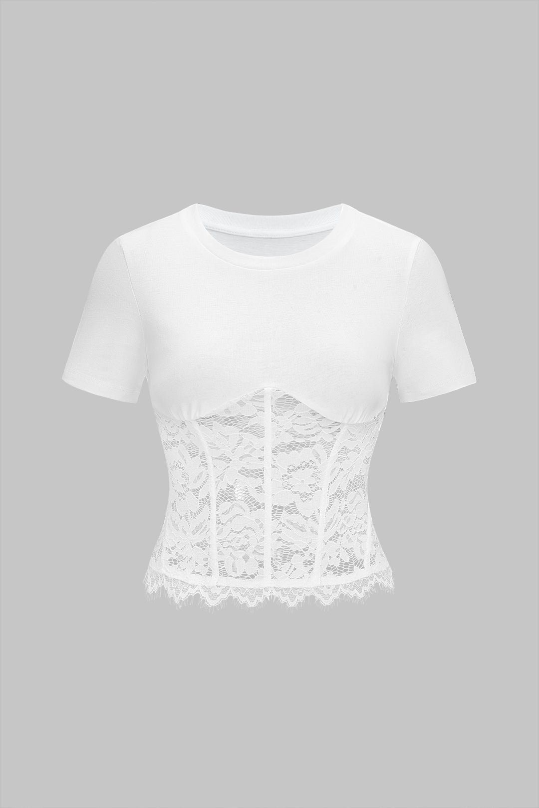 Lace Patchwork Round Sleeve Short Sleeve T-Shirt