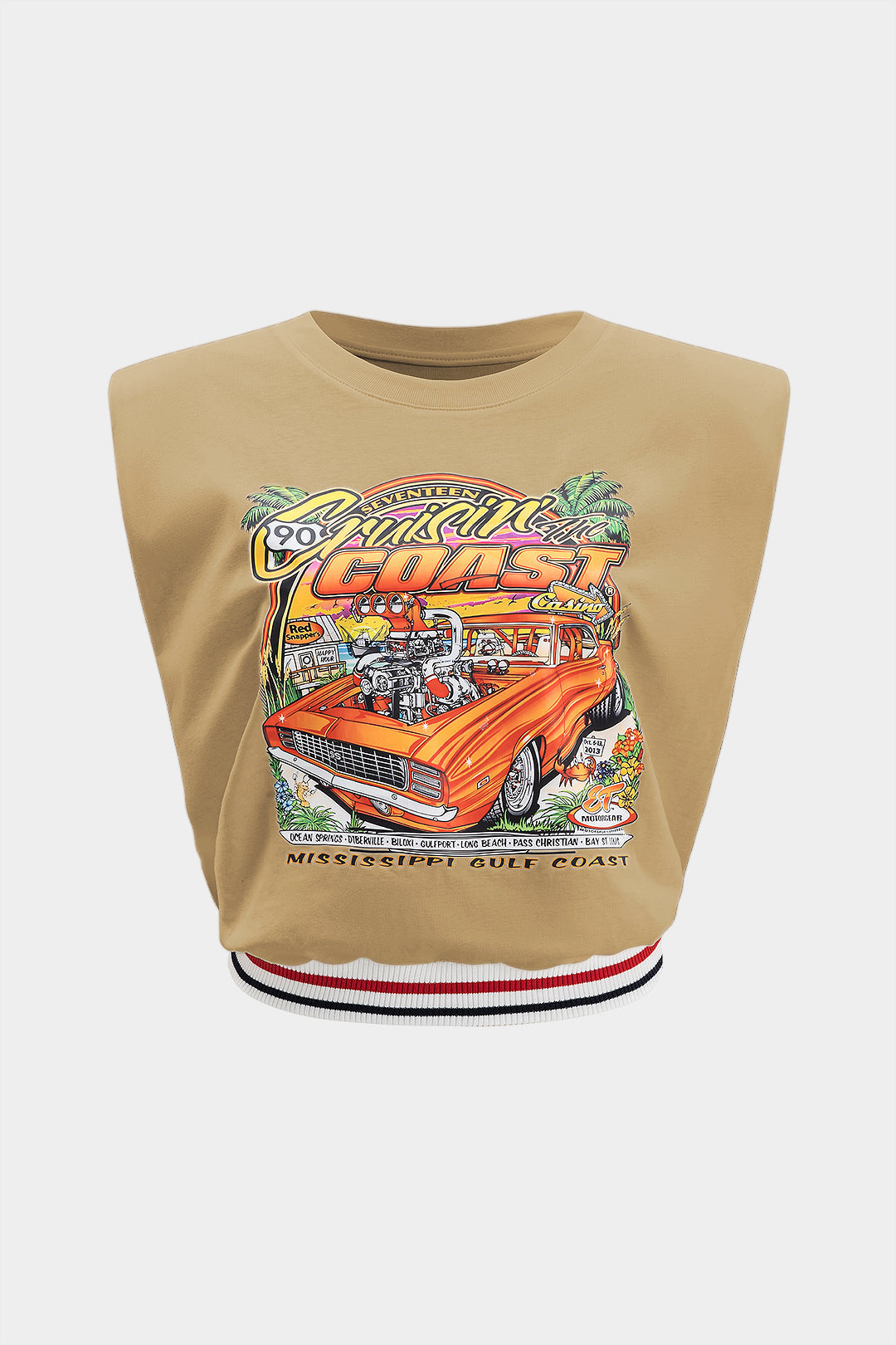 Car Print  Round Neck Sleeveless T-Shirt