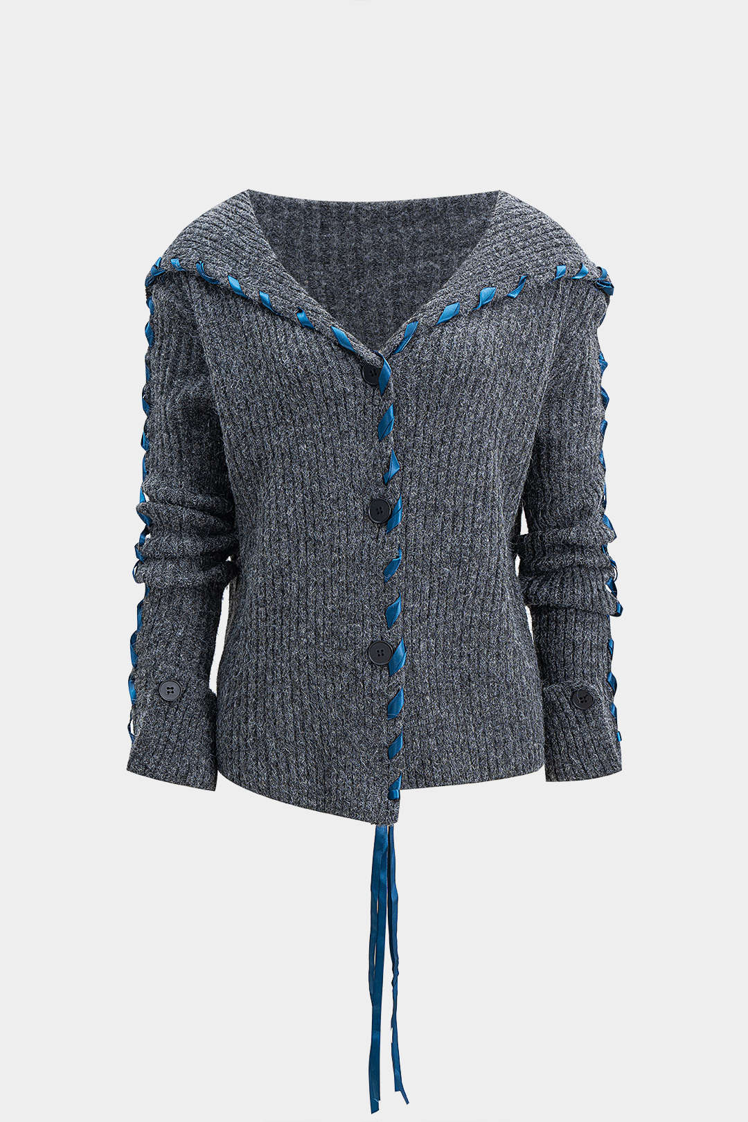 Knit Drawstring Ribbed Cardigan