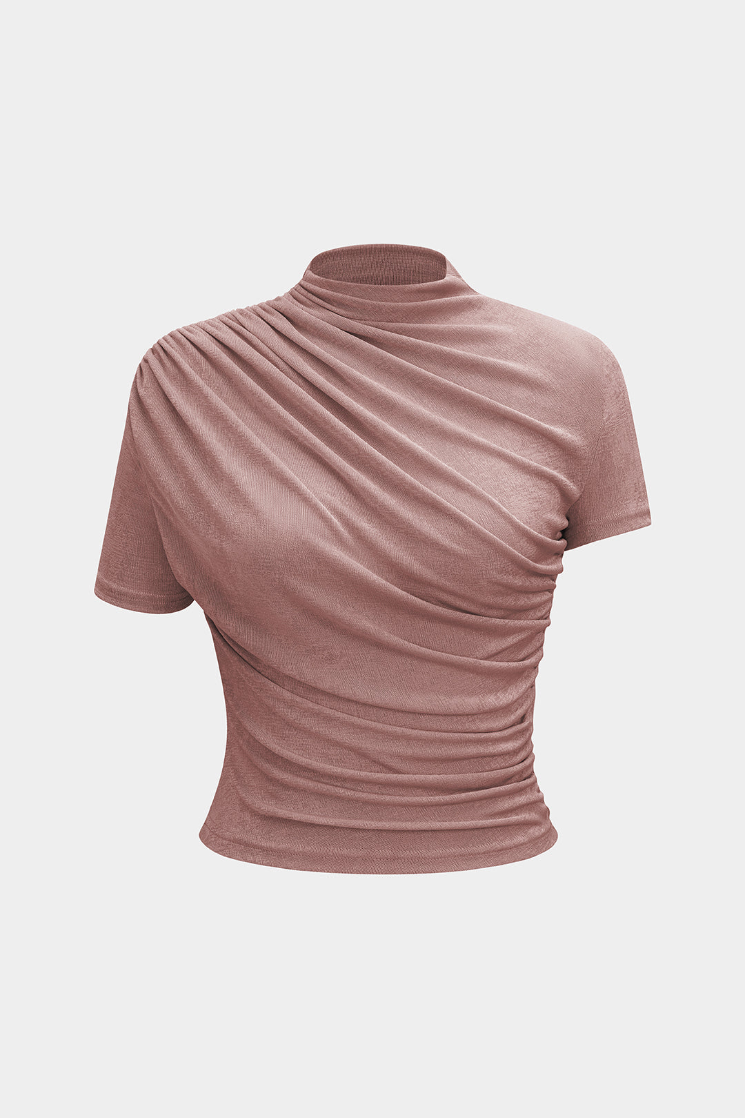 Mock Neck Ruched Short Sleeve T-Shirt