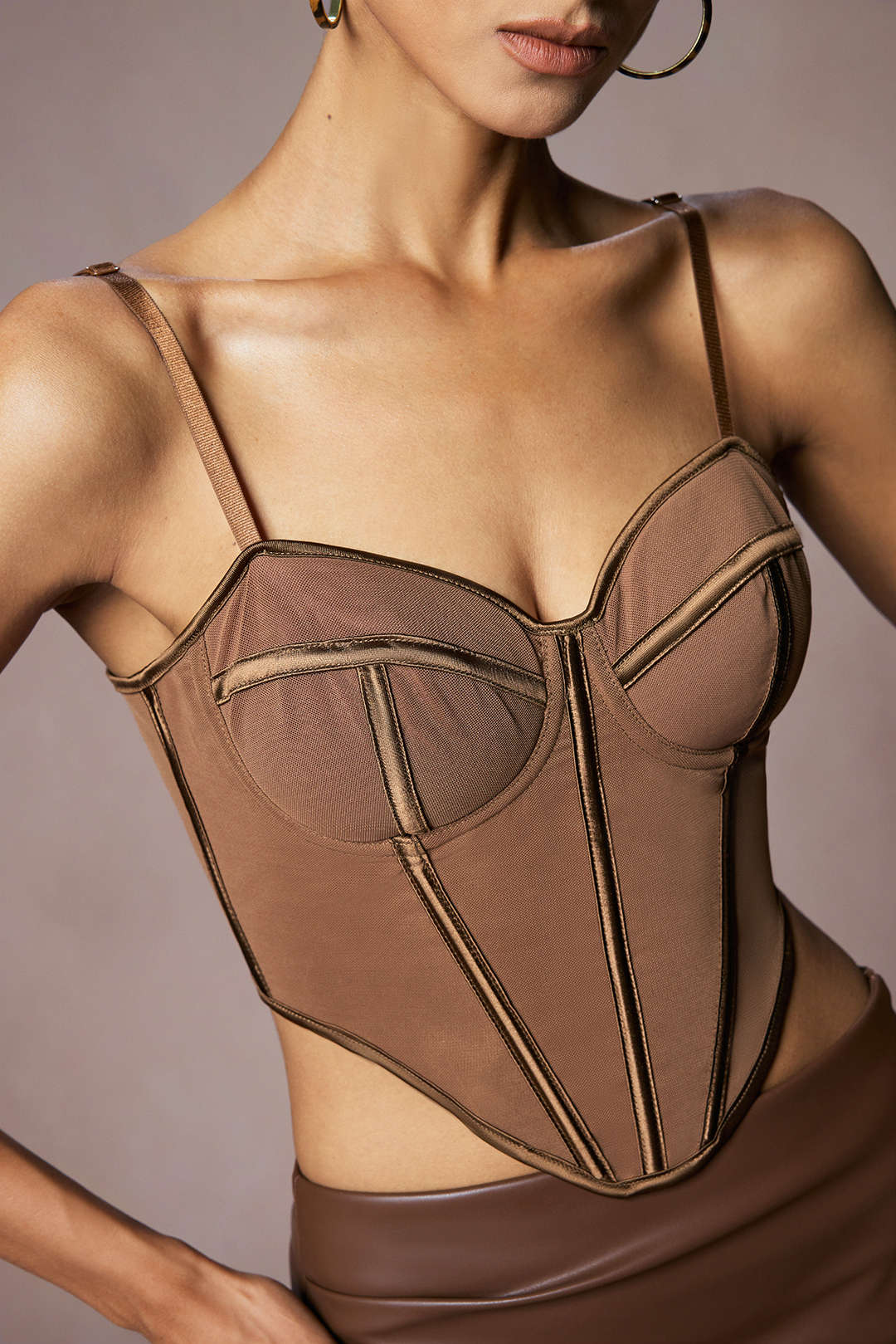 Mesh Corset Tie-Back Slip Cami Top