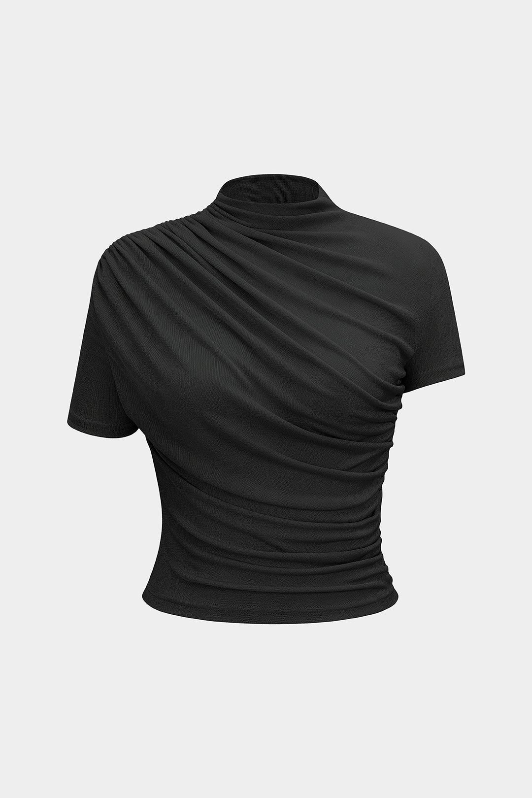 Mock Neck Ruched Short Sleeve T-Shirt