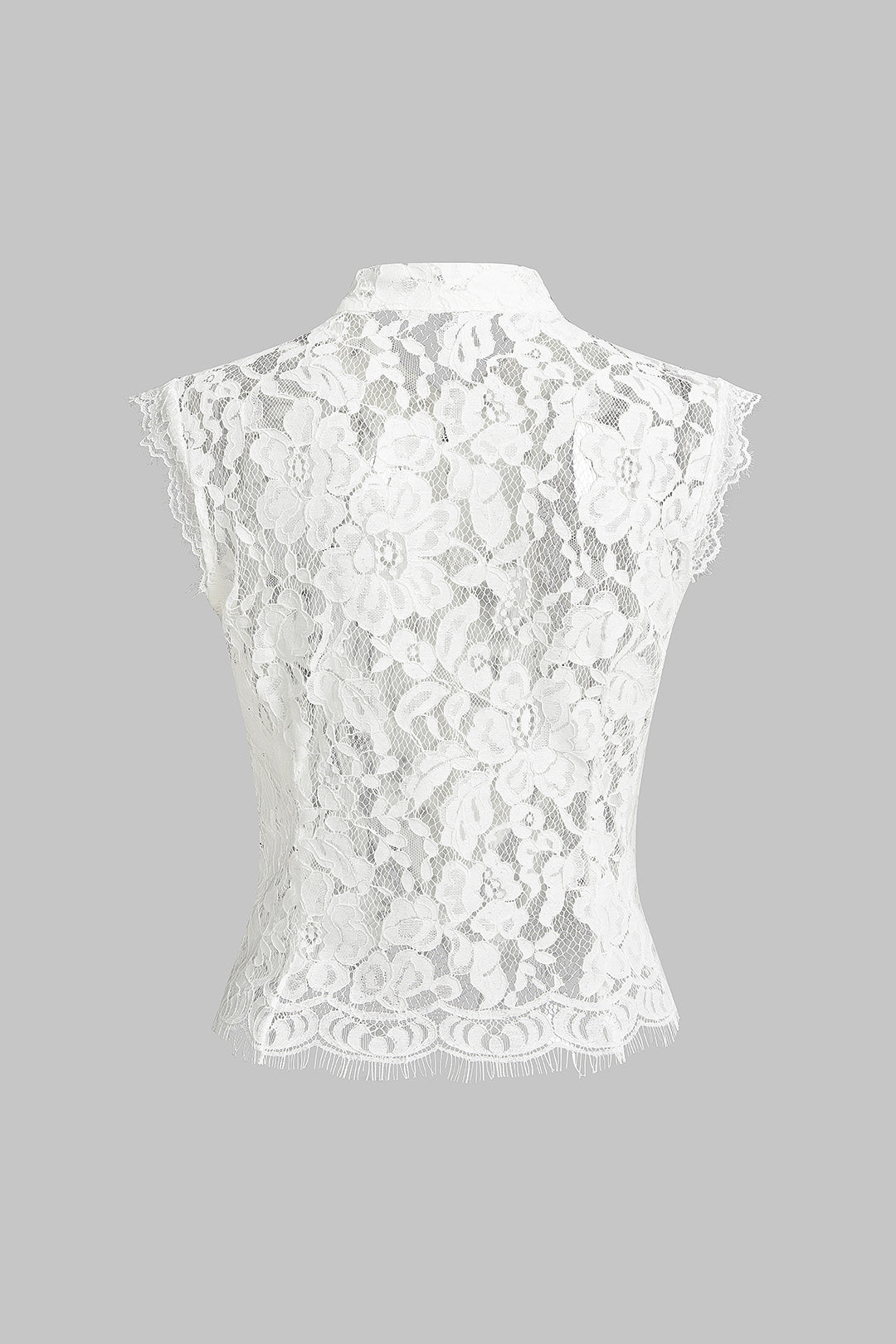 Lace Mock Neck Button Hollow Out Tank Top