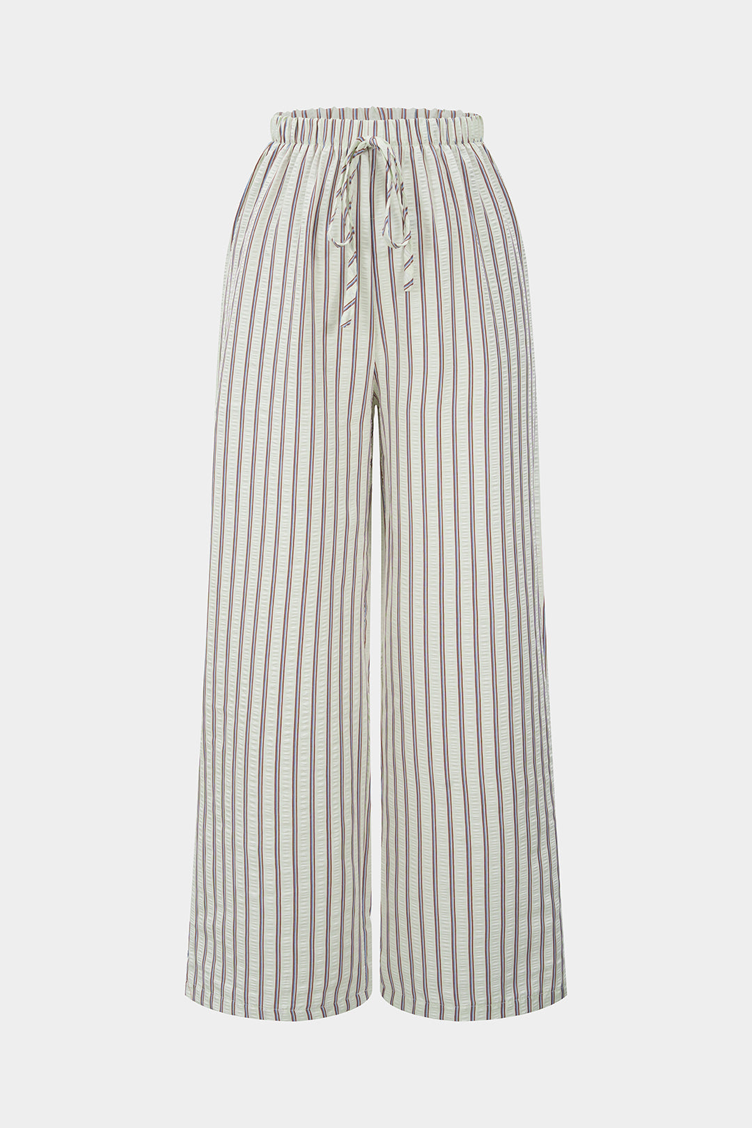 Stripes Print Drawstring Straight Leg Trousers