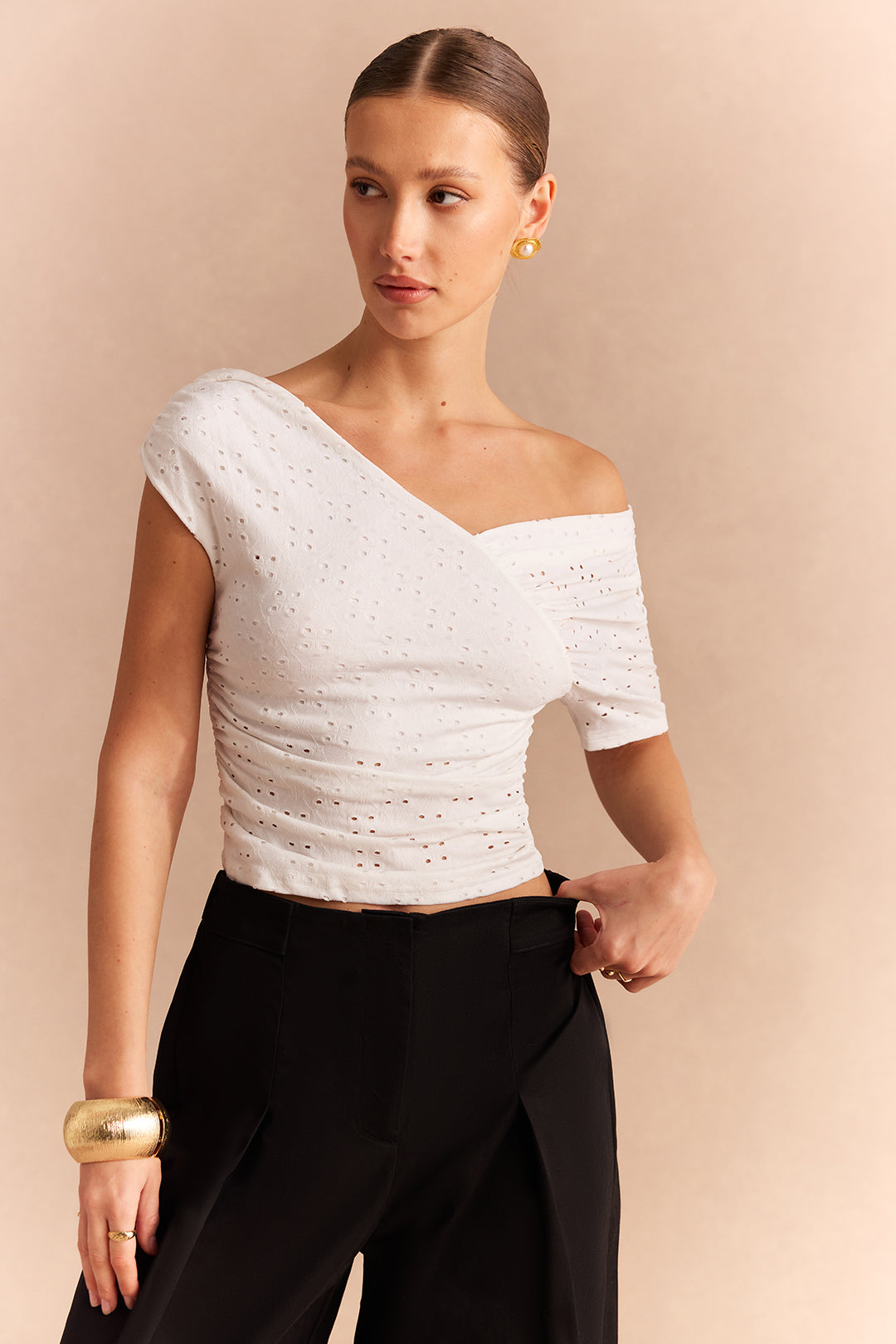 Asymmetrical One Shoulder Hollow Out Short Sleeve T-Shirt