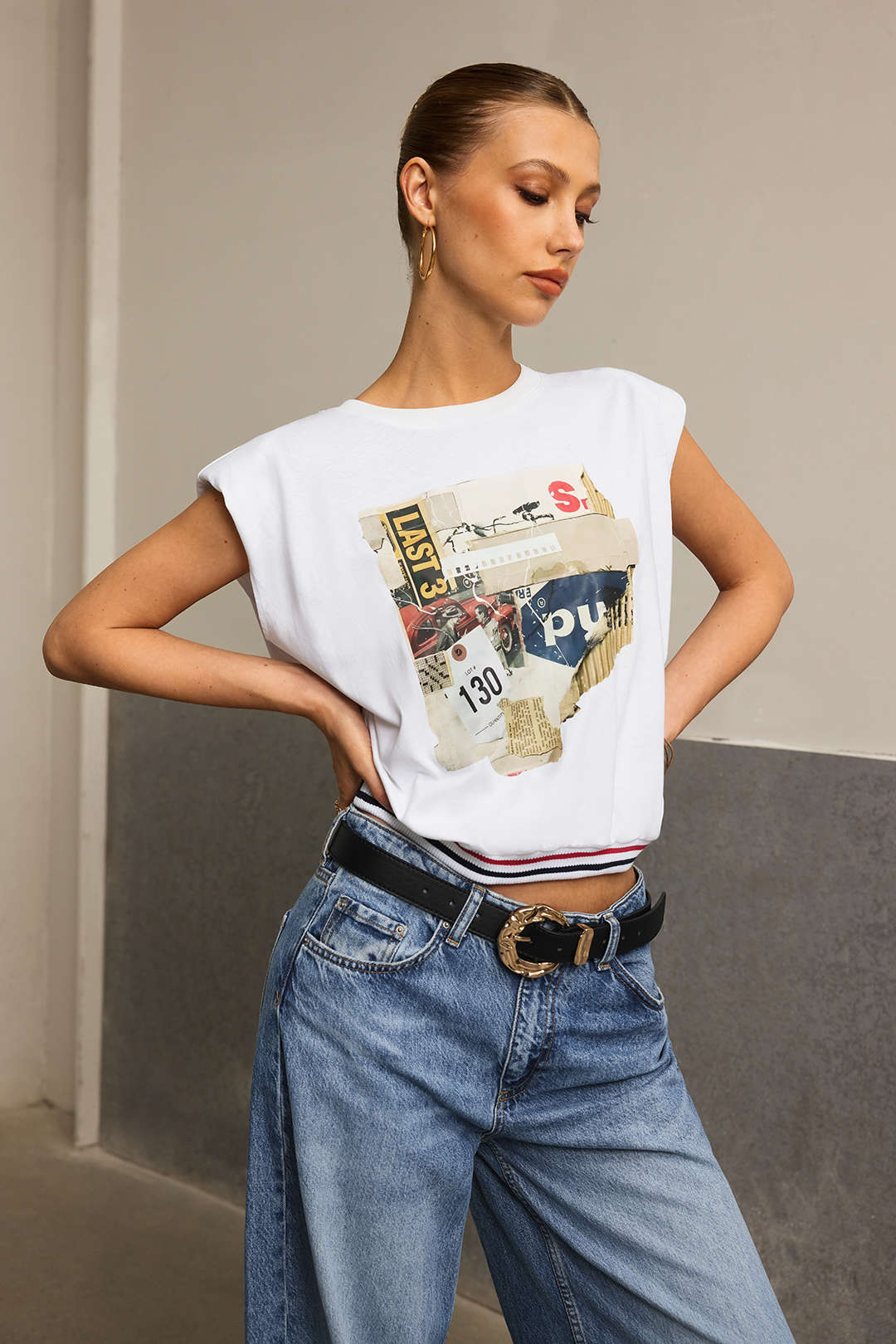 Car Letter Digital Pattern Print Loose Sleeveless T-Shirt