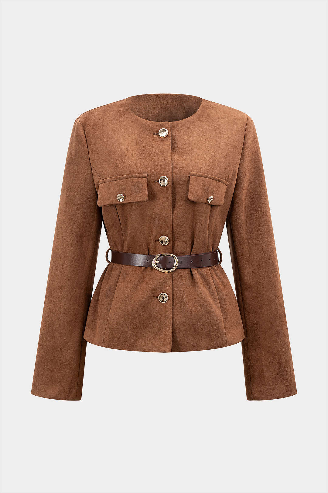 Suede Metallic Button Belted Jacket